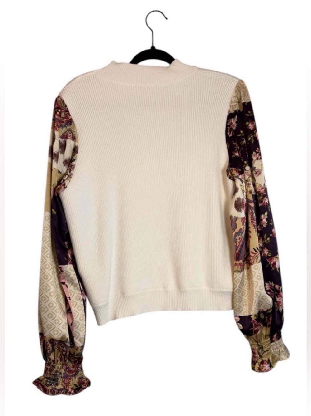 THML Cream Ribbed Sweater with Floral Puff Sleeves (Multi) - Picture 5 of 11